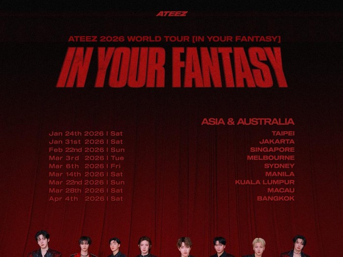 ATEEZ belum lama ini sukses merampungkan konser di beberapa negara Amerika Serikat hingga akhirnya terbang ke Saitama, Nagoya, serta Kobe pada bulan September dan Oktober ini.

Setelah menyelesaikan konser di Jepang, pelantun ‘Lemon Drop’ tersebut bakal melanjutkan tur Asia dan Australia dengan dibuka di Taipei pada 24 Januari 2026. Adapun Jakarta menjadi tempat pemberhentian kedua yang bakal dikunjungi ATEEZ pada Sabtu, 31 Januari 2026 mendatang.