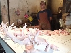 Eris yang Setia Menanti Pembeli Mampir di Lapak Daging Ayamnya