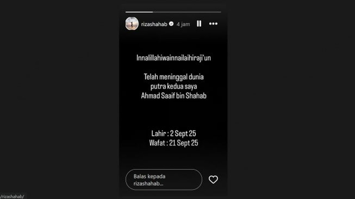 Anak Kedua Riza Shahab Meninggal Dunia