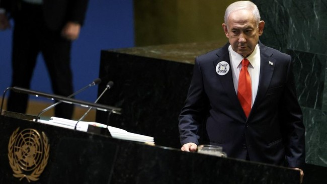 Delegasi AS terlihat bertepuk tangan dan berdiri bersama delegasi Israel kala PM Benjamin Netanyahu menegaskan penolakan terhadap pembentukan Negara Palestina.