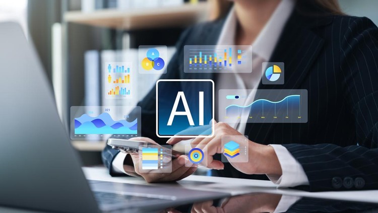 Businesswomen leverage artificial intelligence to analyze market data to identify target audiences and business growth trends, crafting effective marketing strategies and gaining a competitive edge.