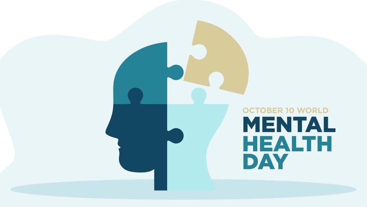 Ilustrasi Hari Kesehatan Mental Sedunia Creative global mental health day poster with puzzle art human head