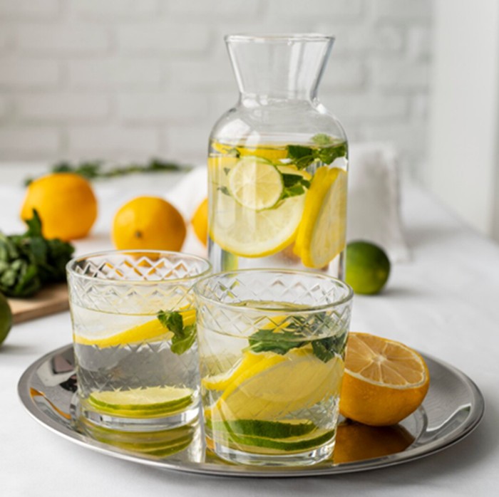 Mengganti minuman manis dengan air putih atau infused water membantu mengurangi asupan gula dan menjaga hidrasi tubuh.