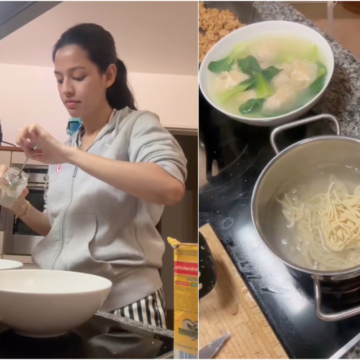 <p>Susan terpaksa membeli dan mamasak bahan makanan sendiri lantaran di Hamburg tidak ada yang menjual mi ayam atau jasa<em> delivery food</em>. "Demi mi ayam, kita hujan-hujanan, karena di depan enggak ada yang jual mi ayam, enggak ada (<em>delivery food</em>), jadi kita harus belanja," kata Susan. (Foto: TikTok/ Instagram @susansameeh)</p>
