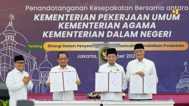 Kesepakatan antara KemenPU, Kemenag dan Kemendagri ini bertujuan memastikan memastikan penyelenggaraan pendidikan pesantren yang aman, sehat, dan berkelanjutan,