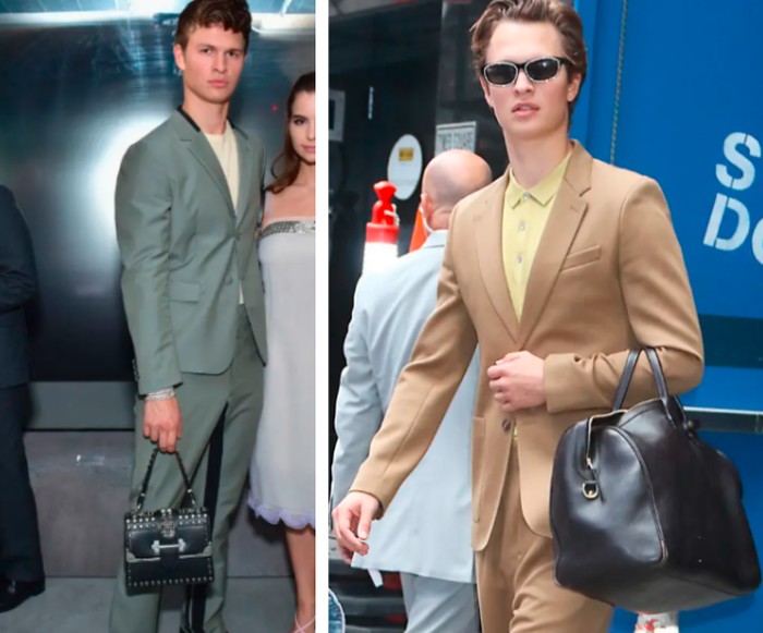 Ansel Elgort menenteng tas Prada dan Lotuff Leather/Foto: buzzfeed.com