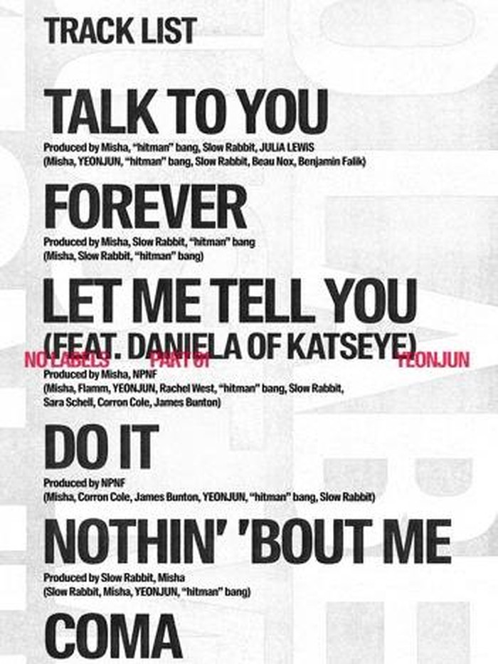 Album solo Yeonjun TXT ini berisikan enam lagu, mulai dari Talk To You sebagai lagu utama, Forever, Let Me Tell You, Do It, Nothin' 'Bout Me, dan Coma.
