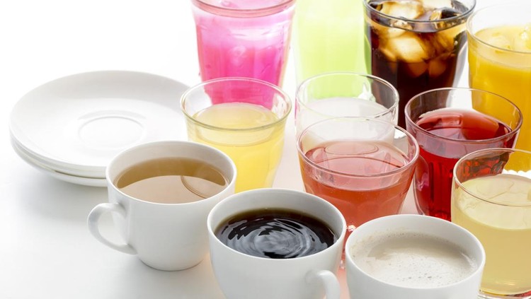 Ilustrasi berbagai jenis minuman. A wide variety of drinks