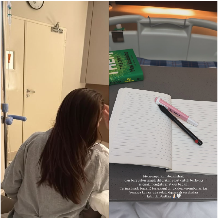 <p>Selama dirawat di rumah sakit, Cynthia yang fokus mengistirahatkan tubuhnya juga tetap mencari kesibukan. Untuk mengisi waktu, Bunda empat anak ini menulis jurnal. "Menyempatkan <em>Journaling</em>, dan bersyukur masih diberikan sakit untuk berhenti sejenak mengistirahatkan badan. Terima kasih teman2 tersayang untuk doa kesembuhan ku. Semoga kalian juga selalu diparingi kesehatan lahir dan bathin," tulisnya. (Foto: Instagram @giring/ @cynthiaganesha)</p>