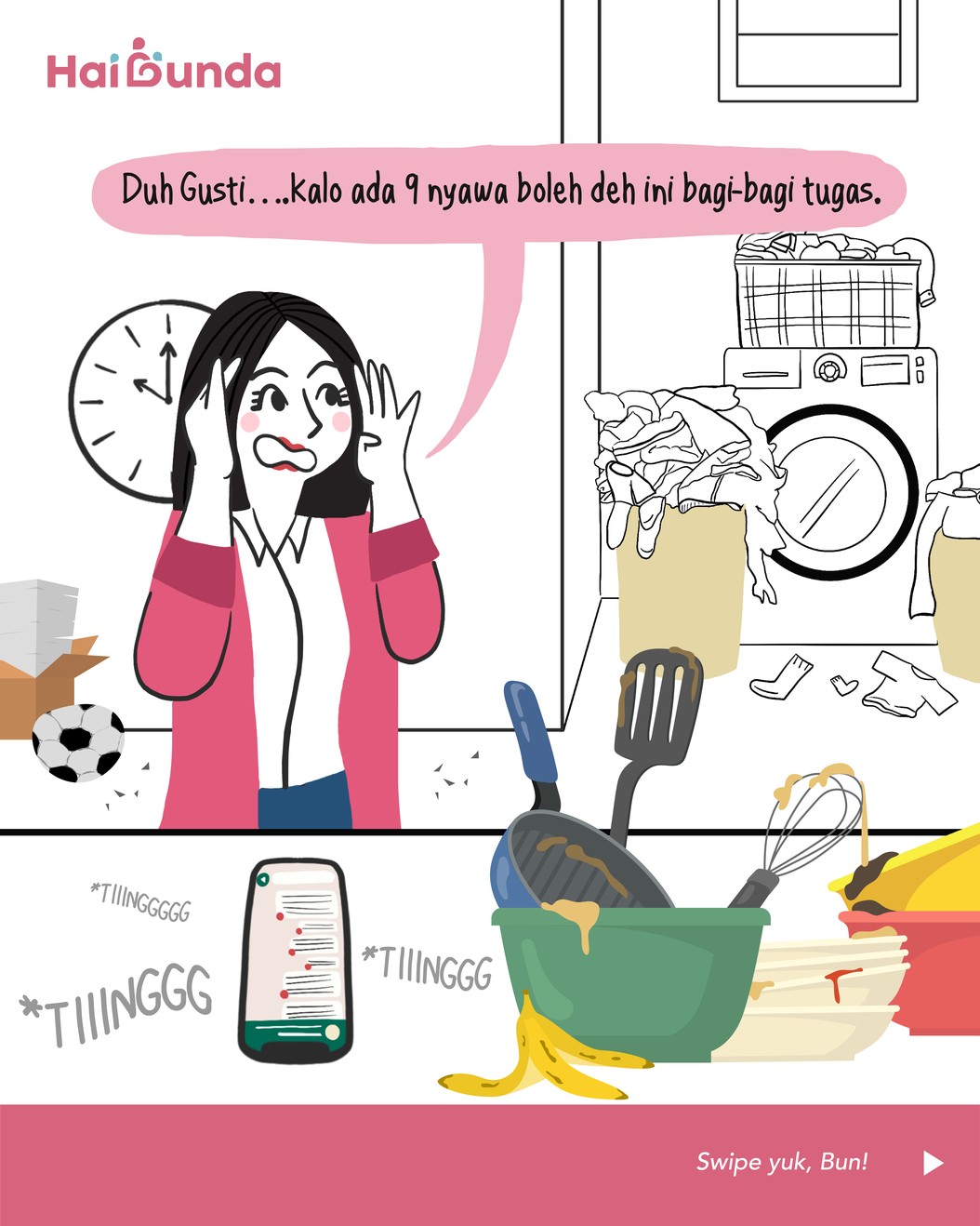 Komik Bunda Kalau ada 9 nyawa.... Aih, Bubun rupanya lagi ikutan trend lagu Alamak, Jatuh Cinta. Tapi, beda dari yang lain, karena Bubun butuh 9 nyawa buat beresin kerjaan.