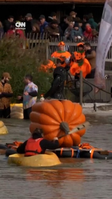 Uniknya Lomba Dayung Perahu dari Labu Raksasa di Belgia