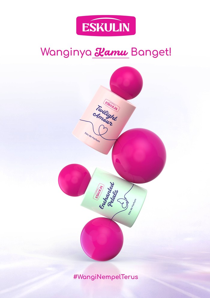 Eskulin Eau de Parfum. Menawarkan dua varian dengan aroma manis dan feminin, yaitu Twilight Amour dan Enchanted Petals.