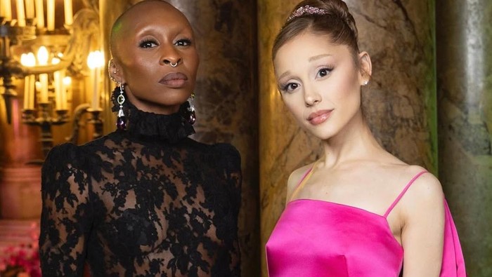 Cynthia Erivo dan Ariana Grande di special screening Paris. Keduanya kompak mengenakan gaun rancangan Givenchy.