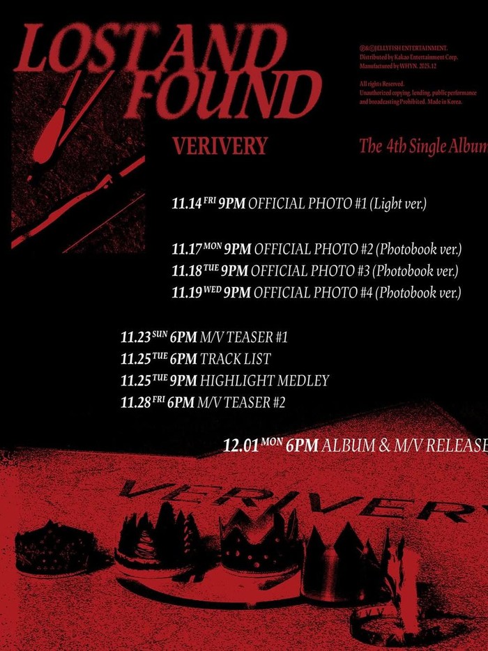 Pada Rabu, (12/11/2025) lalu, VERIVERY mengunggah poster timeline untuk single perdana mereka ‘Lost and Found’, yang dirilis pada 1 Desember 2025.