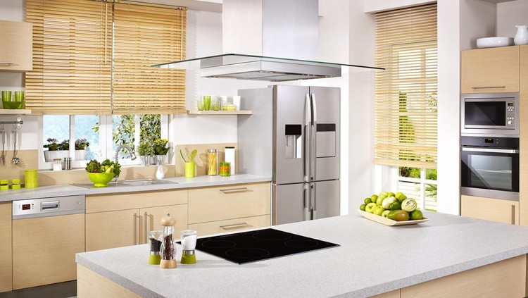 Wide angle shot of a Domestic kitchen with modern appliances
