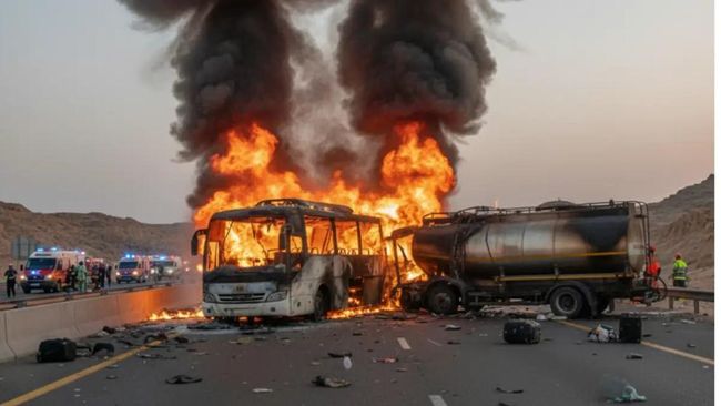 Bus Jemaah Umrah India Alami Kecelakaan Maut di Madinah, 45 Orang Tewas