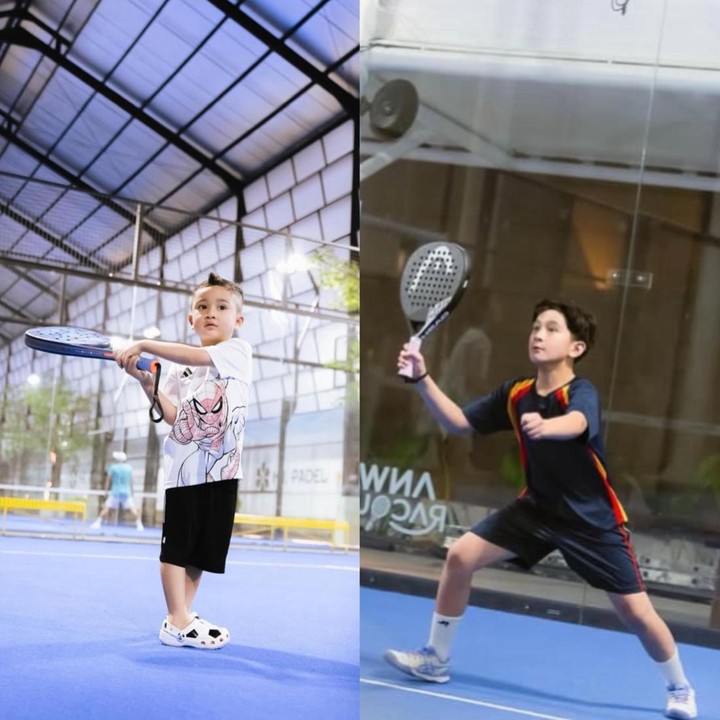 <p>Kedua putra pasangan Nagita Slavina dan Raffi Ahmad, Rafathar Malik Ahmad dan Rayyanza Malik Ahmad, juga tak mau ketinggalan untuk berlatih padel. Rafathar saat itu tengah berlatih bersama sang tante, Gya Sadiqah, sementara Rayyanza ikut bermain bersama sang Bunda. "<em>Weekend</em> padel, tawa, dan keringat tipis-tipis," tulis melalui Instagram <em>@raffinagita1717</em>. (Foto: Instagram @raffinagita1717)</p>