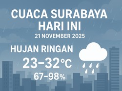 Cuaca Surabaya Hari Ini, Hujan Ringan Seluruh Kota