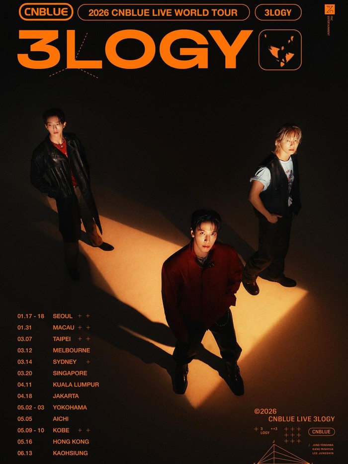 Rangkaian tur dunia ‘3LOGY’ dari CNBLUE akan terus berlanjut hingga April tahun depan di antaranya Taipei, Melbourne, Sydney, Singapura, Kuala Lumpur, dan Jakarta pada 18 April 2026.