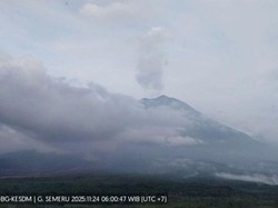 Gunung Semeru Hembuskan Asap Putih Setinggi 1 Km dari Puncak