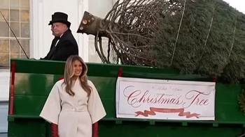 Momen Melania Trump Sambut Kedatangan Pohon Natal di Gedung Putih
