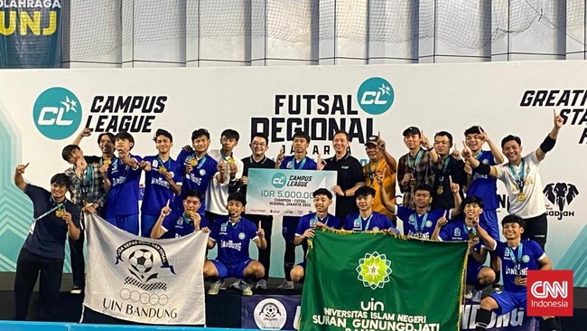 UIN Sunan Gunung Djati Bandung menjuarai Campus League Futsal Putra Regional Jakarta 2025 setelah menang 3-2 atas STKIP Pasundan.