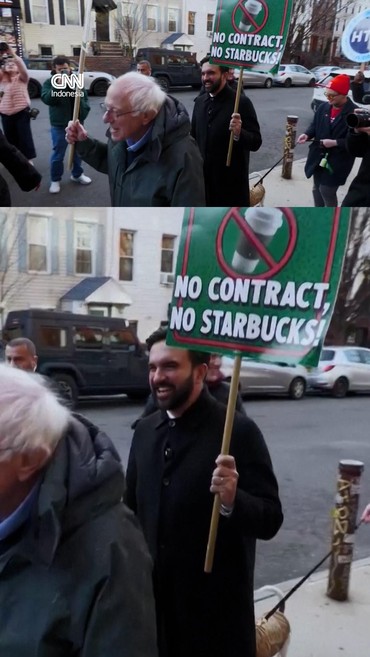 Momen Mamdani Ikut Aksi Mogok Pekerja Starbucks di New York