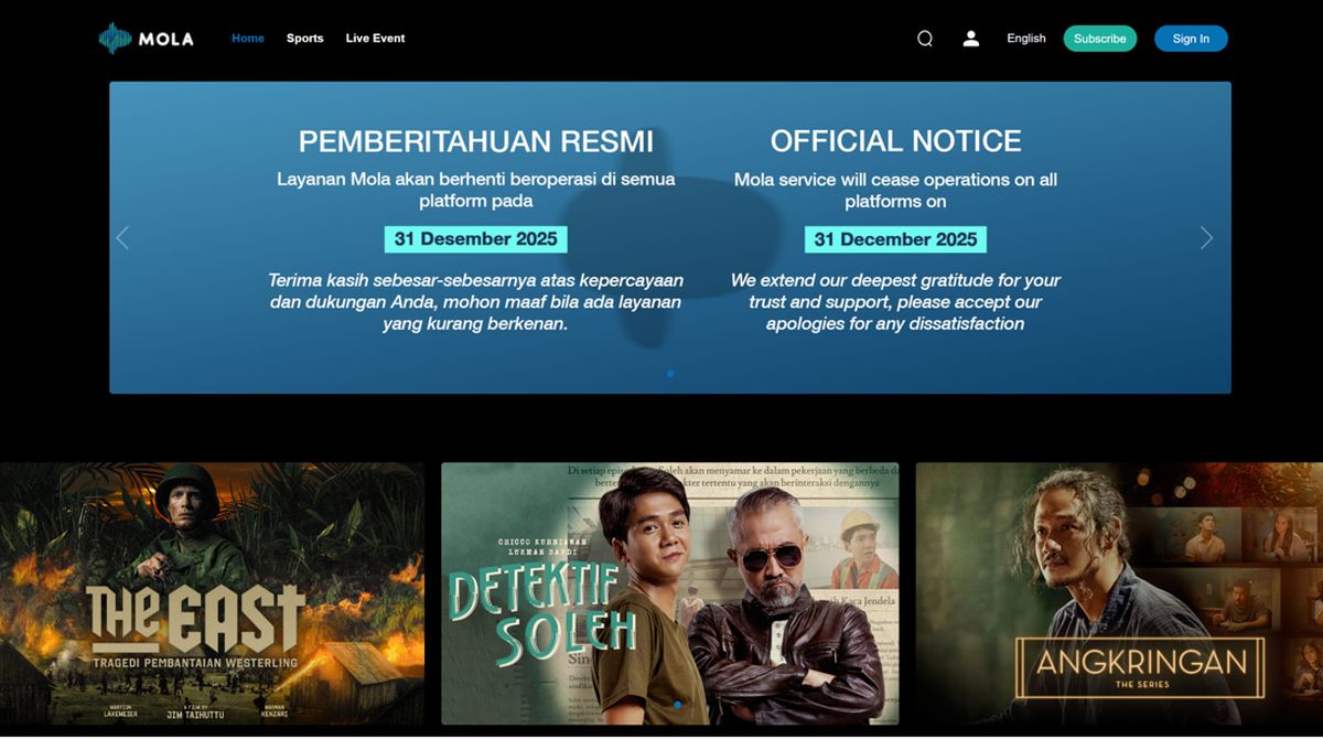 Layanan Streaming Mola TV Tutup di Semua Platform 31 Desember 2025