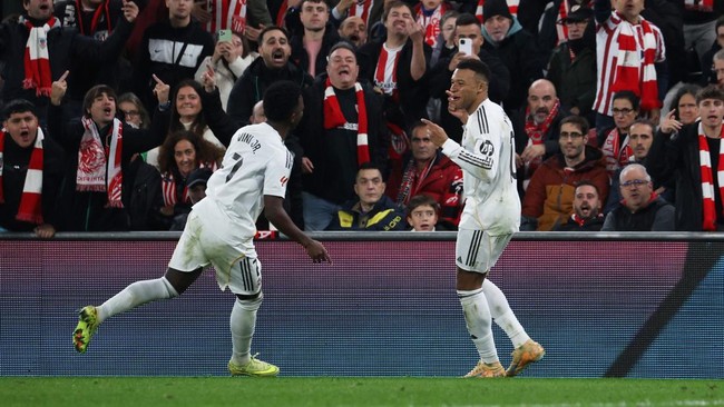 Kylian Mbappe jadi pembeda saat Real Madrid menang 3-0 atas Athletic Bilbao pada pekan ke-19 Liga Spanyol di San Mames, Kamis (4/12) dini hari WIB.