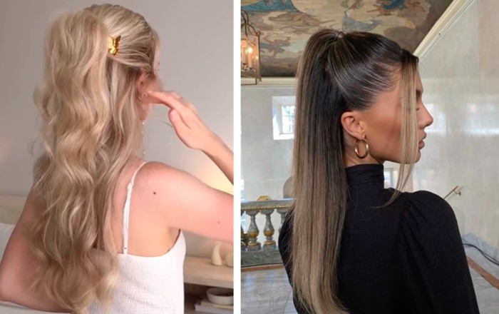 Half-up half-down hairstyle untuk gaya rambut clean girl yang manis dan tetap effortless/Foto: pinterest.com/alexgabouryyt/summerj_