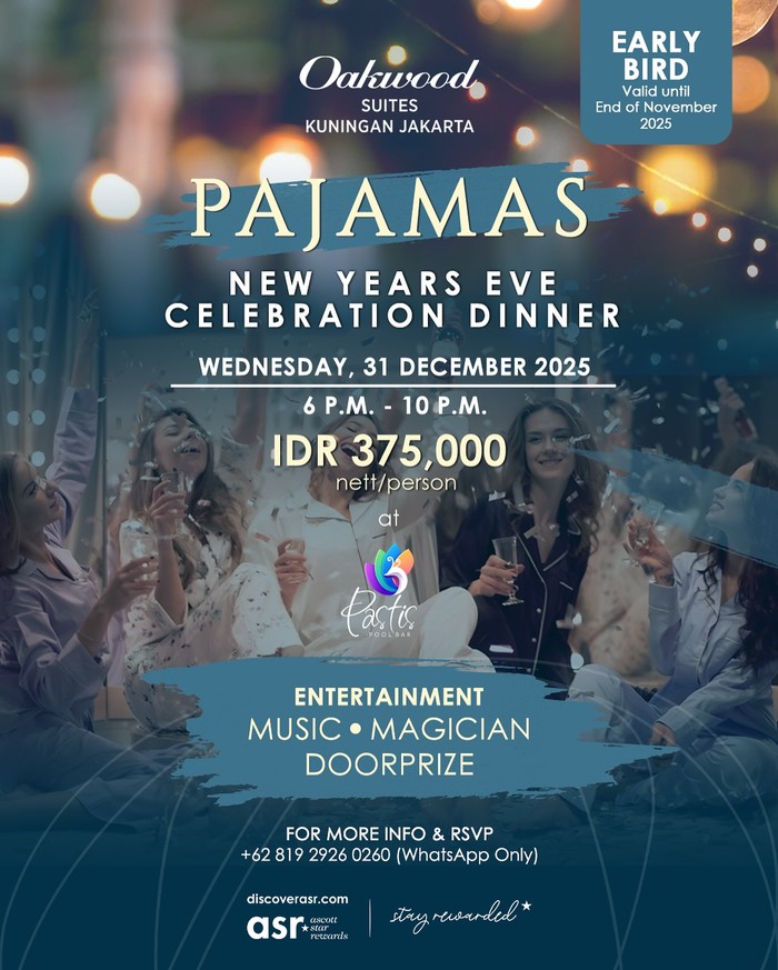 Oakwood Suites Kuningan punya 2 tema acara tahun baru yang menarik. Temanya yaitu Sleepover Time! New Year’s Eve Room Package dan Pajamas Party! New Year’s Eve Dinner/Foto: instagram.com/oakwoodsuiteskuninganjkt