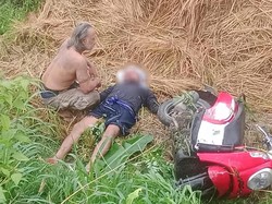 Diserempet Motor, Pria Karangasem Terperosok ke Sawah hingga Luka Robek