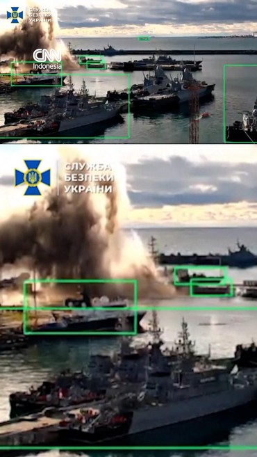 Penampakan Kapal Selam Rusia Meledak Dihantam Drone Laut Ukraina