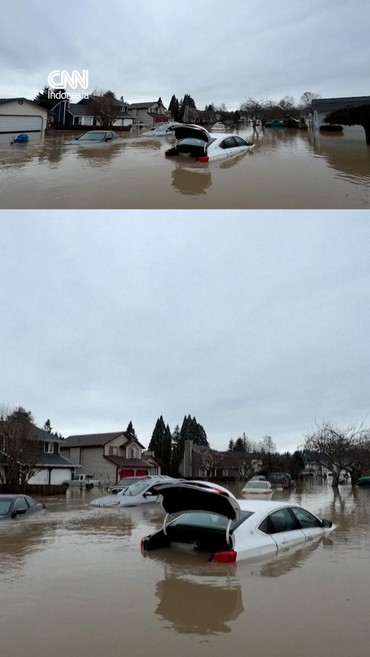 Rekaman Drone Kota Pacific di Washington AS Terendam Banjir