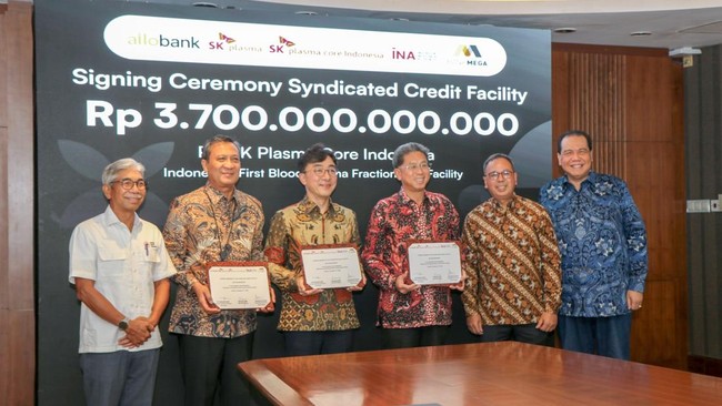 Allo Bank mengumumkan pinjaman sindikasi senilai Rp3,7 triliun, bersama Bank Mega ke SKPlasma Core Indonesia buat bangun pabrik fransionasi plasma darah.