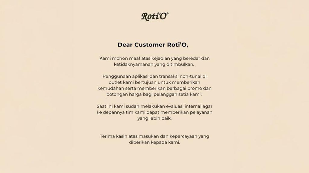 Roti O Ungkap Alasan Terapkan Cashless usai Viral Tolak Uang Tunai