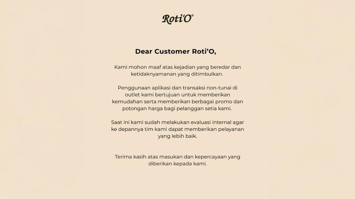 Roti O Ungkap Alasan Terapkan Cashless usai Viral Tolak Uang Tunai