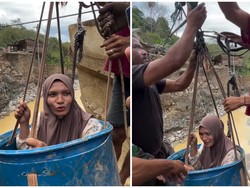 Viral! Ibu di Aceh Tengah Seberangi Sungai Pakai Drum Demi Membeli Beras