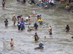 Asatan Bendungan Sampean Baru, Warga Berburu Ikan Saat Debit Air Turun
