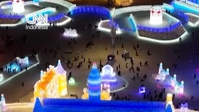 Pertunjukan Cahaya dan Es Saat Suhu -20 Derajat Celsius di Kota Harbin