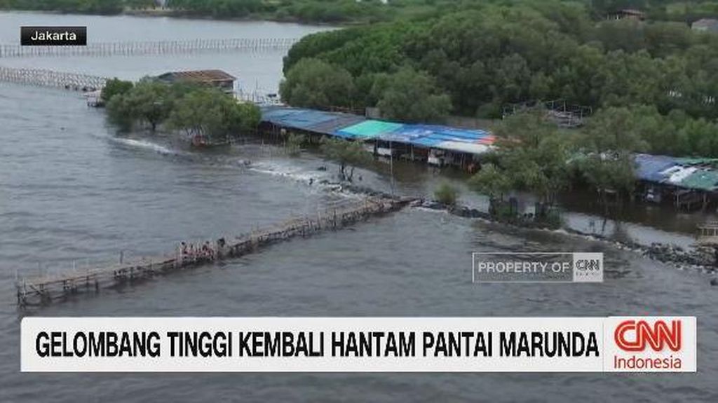 VIDEO: Gelombang Tinggi Kembali Hantam Pantai Marunda