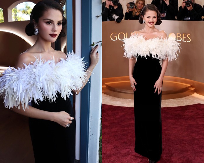 Selena Gomez di Golden Globes 2026. Ia mengenakan gaun dari Chanel.