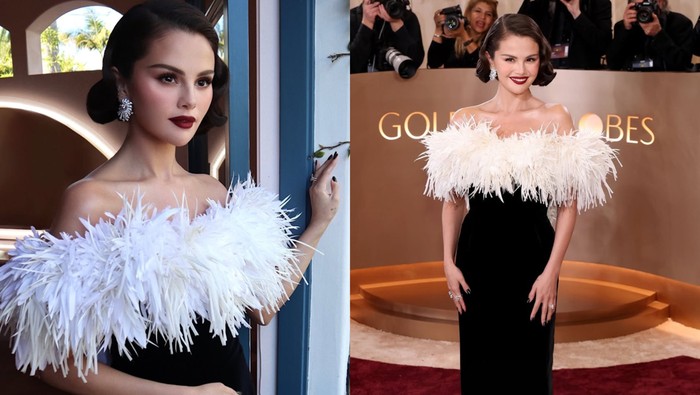 Selena Gomez di Golden Globes 2026. Ia mengenakan gaun dari Chanel.