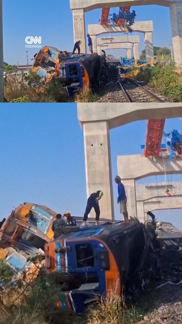 Penampakan Crane Ambruk Timpa Kereta, 22 Orang Tewas