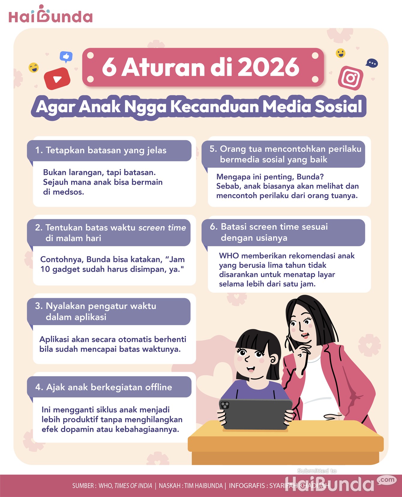Infografis 6 Aturan di 2026 Agar Anak Enggak Kecanduan Media Sosial