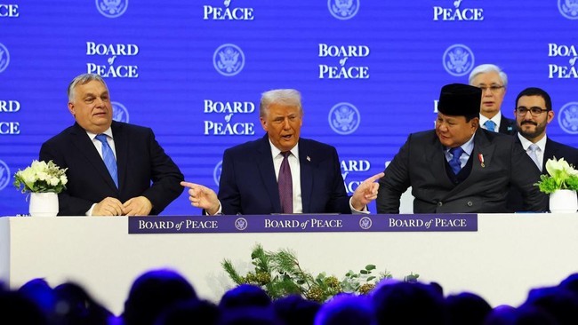 Presiden Prabowo Subianto menghadiri pengumuman Dewan Perdamaian yang digagas Presiden AS, Donald Trump di Davos, Swiss, Kamis (22/1) waktu setempat.