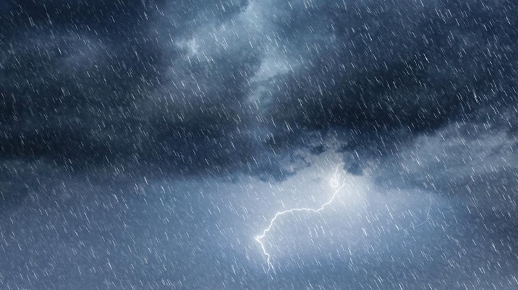 This intense weather scene captures the raw power of nature with storm clouds billowing across an overcast sky&comma; heavy rainfall&comma; and flashes of lightning illuminating the dark atmosphere&period; The dramatic&comma; moody sky and cascading raindrops evoke a sense of powerful energy and impending force&comma; perfect for visualizing extreme weather conditions&period; The composition showcases a blend of ominous clouds and heavy rain&comma; ideal for projects focusing on nature&comma; meteorology&comma; or environmental themes&period;