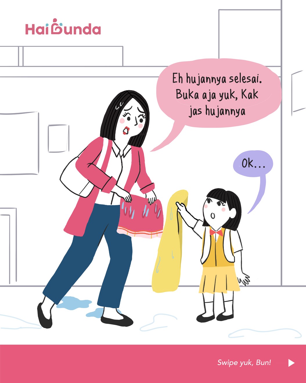 Bunda mengantar kakak sekolah&comma; tapi cuaca sedang tak menentu&period; Baru jalan sebentar sudah hujan&comma; baru selesai pakai jas hujan&comma; eh malah reda&period; Simak selengkapnya&excl;