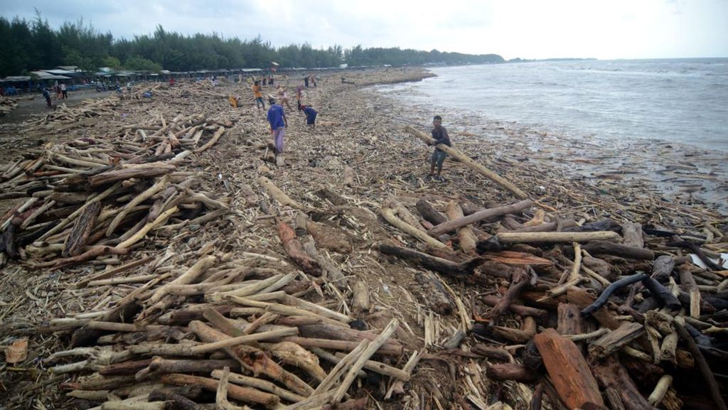 FOTO: Jejak Ribuan Kayu Gelondongan di Banjir Bandang Tegal