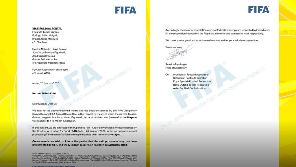 Resmi: FIFA Cabut Sanksi 7 Pemain Naturalisasi Malaysia